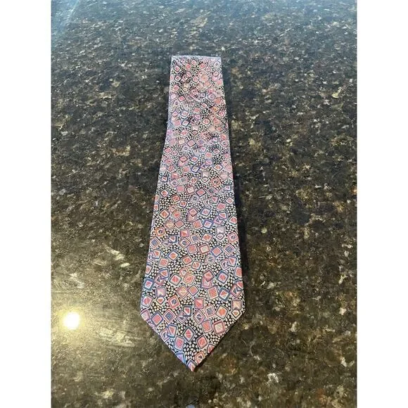 *3/$15 Vintage, Luxury Christian Dior Monsieur Men's Tie Silver Blue Geometric - Picture 3 of 4